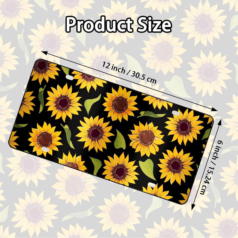 MCIAONE License Plate Sunflower – Vibrant Floral Front License Plate Cover, Aluminum Decorative License Plates, Flower Novelty Vanity Tag, Car Decor Accessory with 4 Holes, 6×12 inch Car Plates Decor - Image 2